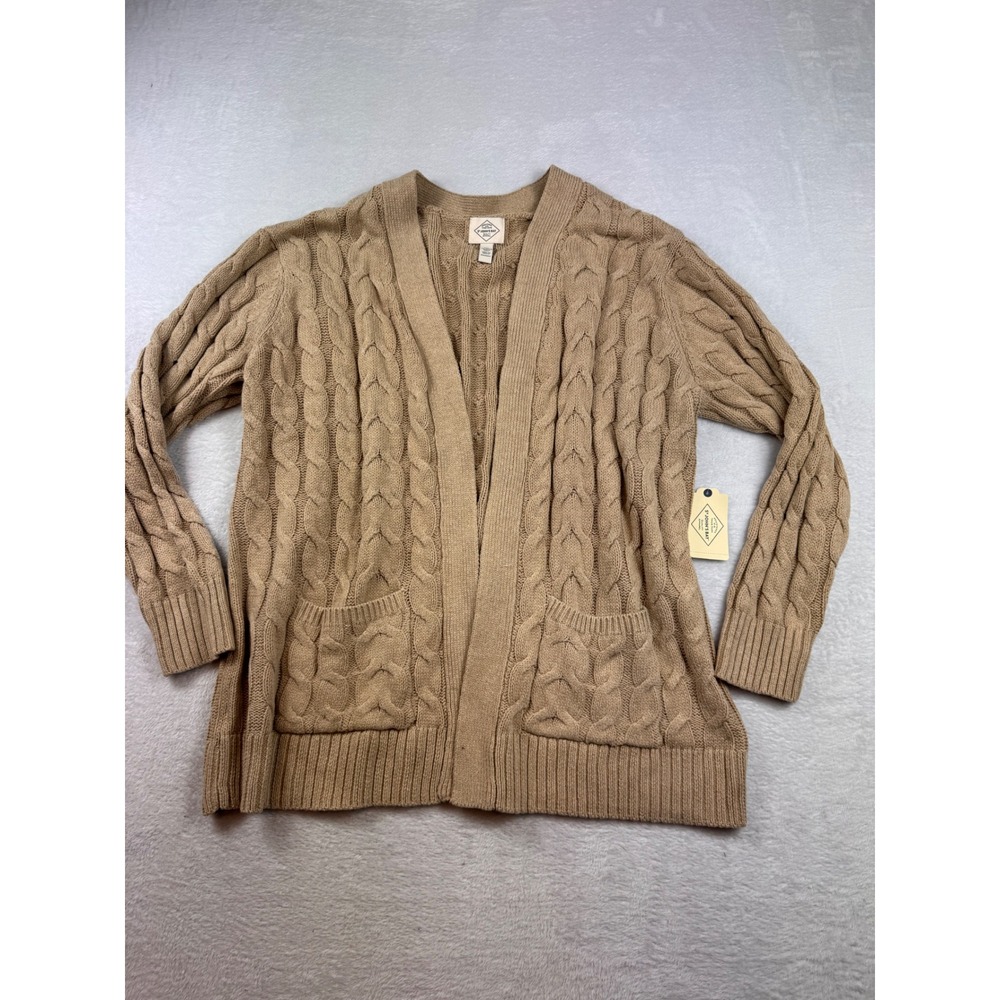 St Johns Bay Womens XXL Tan Cable Knit Open Front Cardigan Sweater New